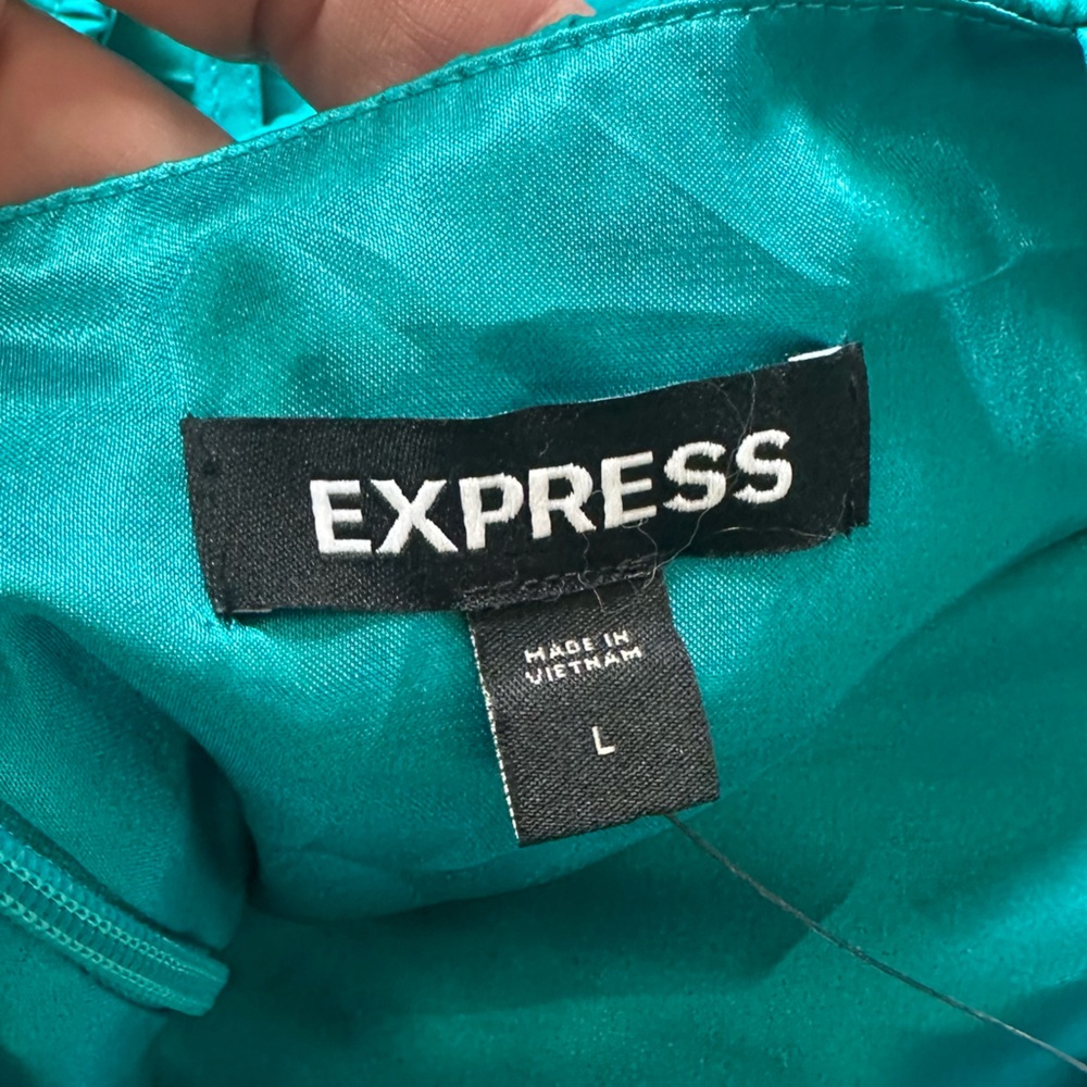 EXPRESS teal pleated spaghetti strap cut out maxi dress size Large - NWT! - Picture 9 of 9